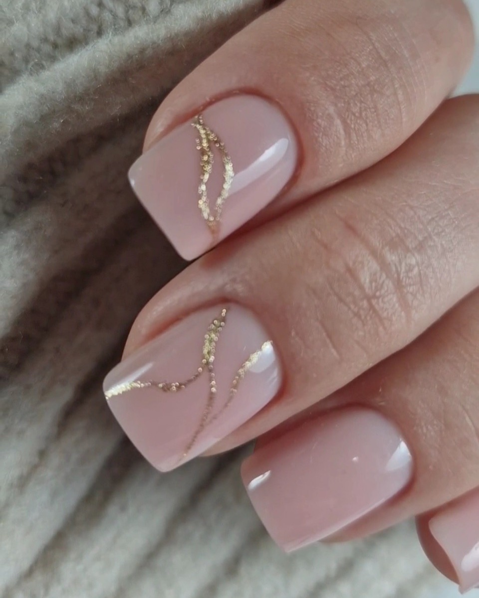 Uñas nude con líneas doradas